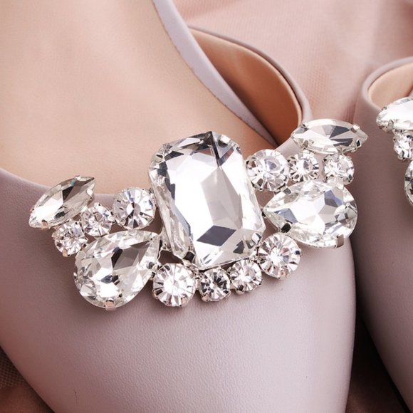 Shoe clips wedding elegant silver tone crystal new - Picture 2 of 7